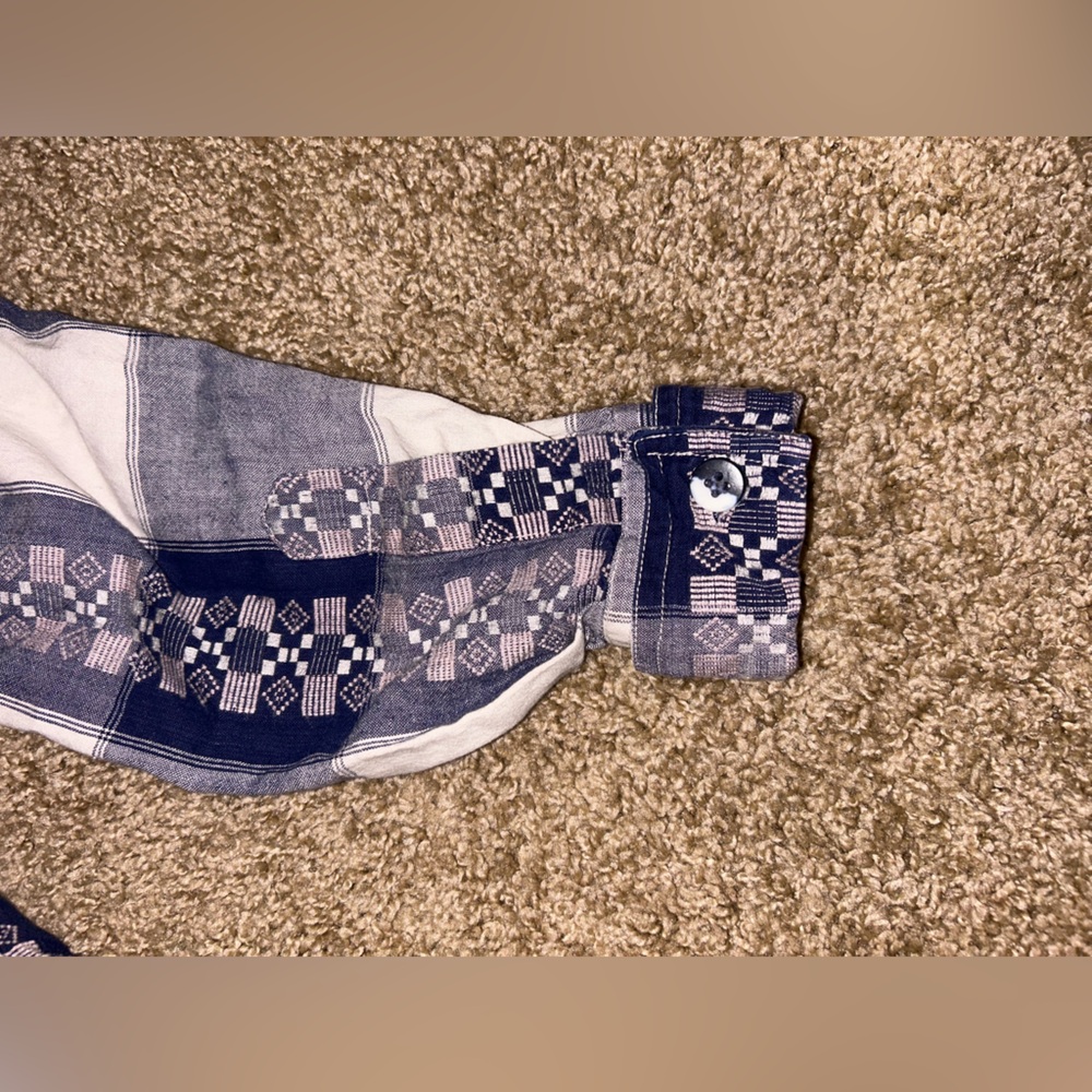 Vintage Krazy Kat Blue & White Aztec Pattern Plaid Button Up Shirt Size S |A111 - Picture 3 of 11